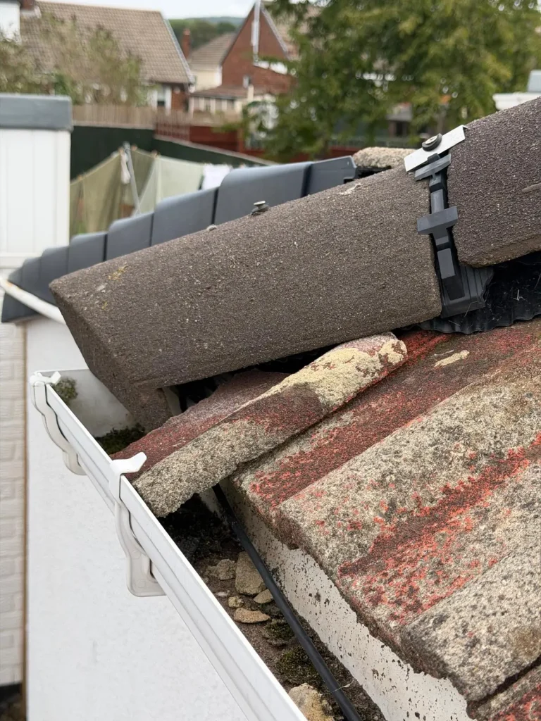 Displaced ridge tile encountered by AAA Roofing