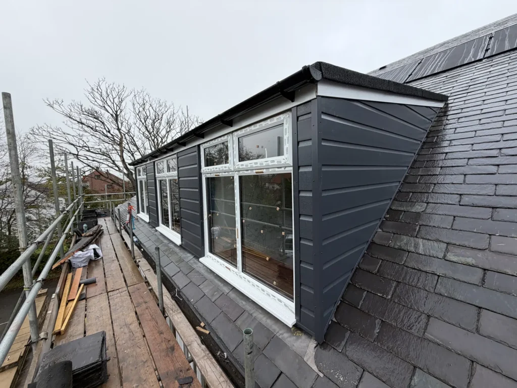 New clad dormer on a slate roof near Runswick Bay