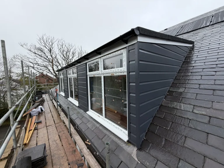 New clad dormer on a slate roof near Runswick Bay