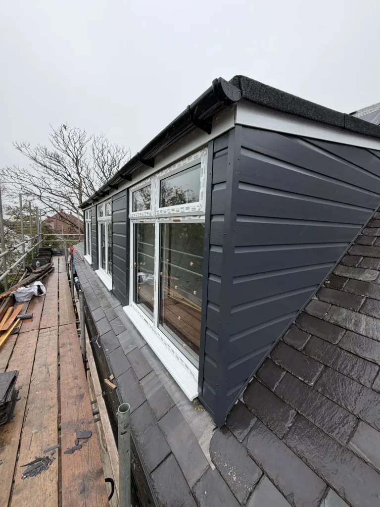 Dormer cladding over new slate near Runswick Bay